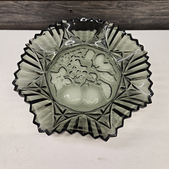 Other - Vintage FEDERAL GLASS PIONEER-SMOKEY CARNIVAL CRIMPED BOWL FRUIT DESIGN 10" Vtg